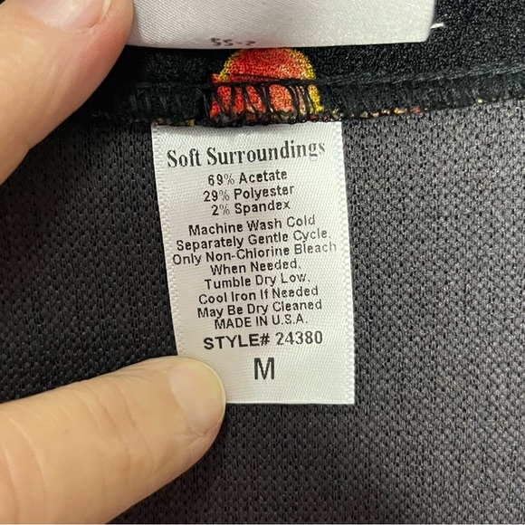 Soft Surroundings Floral Trim Border Cardigan Button Medium Black 3/4 Sleeve - Picture 7 of 8